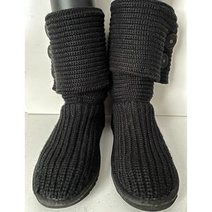 UGG Classic Cardy black foldover knit boots with buttons. Size 8.